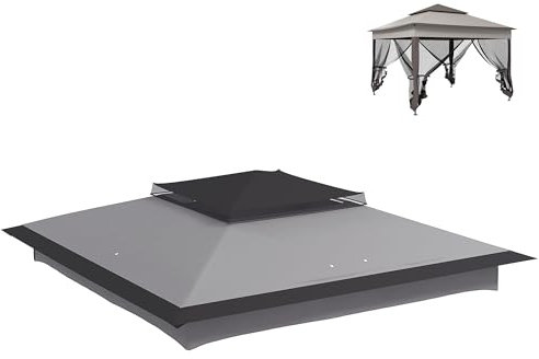 Outsunny Tetto di ricambio per gazebo pop-up per telaio da 3,25 m x 3,25 m, copertura per gazebo a 2 ripiani, protezione UV 30+, grigio, solo copertura superiore