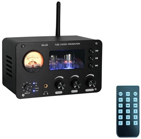 KEULEN Tube Preamplifier，Lossless Audio Switching Amplifier, HIFI Power Amplifier Audio, 4 In and 2 Out, Supports Bluetooth 5.0 / USB/TF Card/Radio Coaxial/Optical Fiber/Stereo RCA