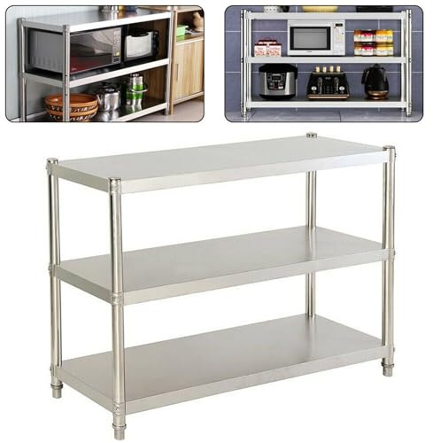HauTour Edelstahl Küchentisch, 80 x 80 x 40 cm Küchentisch Edelstahltisch Schwerlastregal Arbeitstisch 3 Böden Gastronomie Regal, 50kg für Speisekammern, Restaurants, Küchen, Großküchen