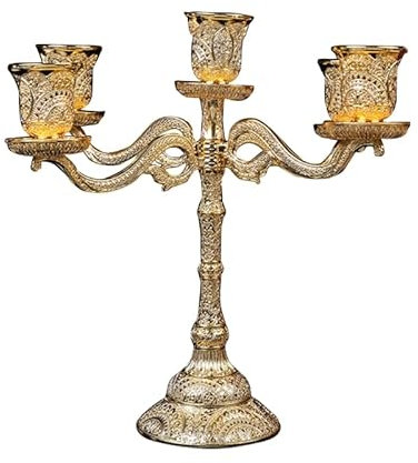 Kerzenständer, 1/3/5-armiger Kandelaber, Metall-Kerzenständer, Ornamente, Kerzenhalter, Tischdekoration für Hochzeit, Party, Schlafzimmer, Jahrestag (5 Kerzen)