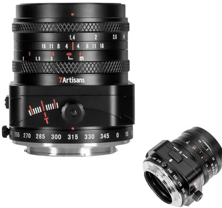 7artisans Objectif d'appareil Photo 50mm F1.4 Tilt-Shift Grande Ouverture APS-C Manuel avec 2 en 1 Compatinle avec Monture E