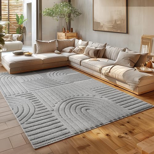 HomebyHome Teppich 280x370 cm Grau, Hochflor Wohnzimmer Teppich, Weich & Flauschig, Skandinavisch Boho Stil, Langflor Shaggy, Pflegeleicht, Jute Rückseite