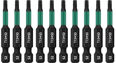 UBESTHS Torx Bit T15, Schraubendreher Bits Set 10 Stück, 1/4 Sechskantschaft, 50mm Länge mit Box