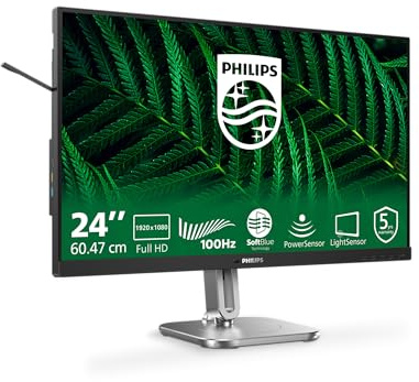 PHILIPS 24B2G5200 Monitor 24 FHD, WLED, 100Hz, IPS, 4 ms GtG, Adaptive Sync., TUV Eyesafe, Altavoces, Altura Ajustable (1920x1080, D-Sub, 1x HDMI 1.4, 1x DP 1.2, USB-Hub) Gris Oscuro