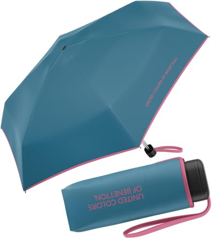 Benetton - Ombrello tascabile ultra mini piatto solido, Blu di Algeri, 88 cm