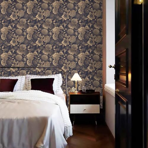Wandschutzfolie Vintage Braune Pfingstrose Klebefolie Wandtattoo Leicht zu Entfernen Möbelfolie Selbstklebende Tapete Wandtattoo Schlafzimmer Tapete Selbstklebend Wallpaper for Living Room 45x200cm