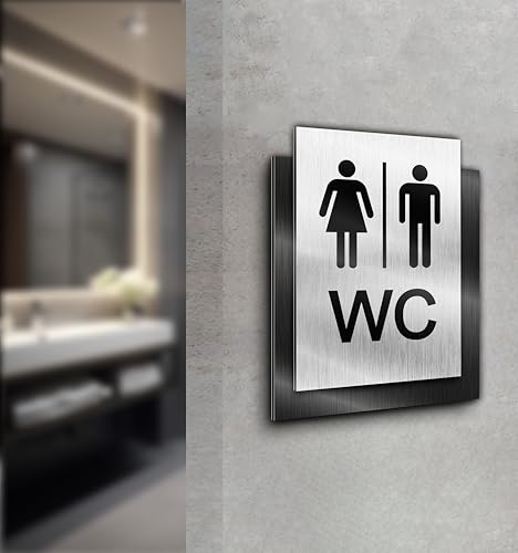 WC Schild | Silber und Anthrazit gebürstet | Edle Ausführung | Selbstklebend | Damen Herren UV Druck 20 x 15cm - 6mm Aluverbund - Made in Germany Art.Nr. AS 2000