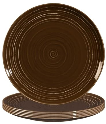 Seltmann Weiden Terra Frühstücksteller 6er Set, 22 cm, Dessertteller mit spiralförmigem Relief, Spülmaschinen- und mikrowellenfest, Porzellan, Erdbraun