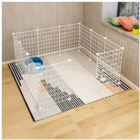 HBOOMOEM Hundelaufstall，Welpenlaufstall，Tragbare Hundegehege，Freilaufgehege Mit TüR，Geeignet FüR Hunde/Welpen/Katzen Und Kaninchen, Faltbar, FüR Den Innen-/AußEnbereich Geeignet(White with door 12-pac