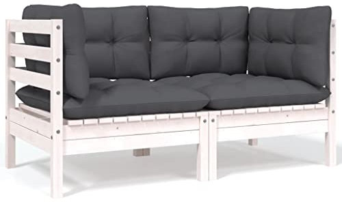 Myheimly Gartensofa 2-Sitzer mit Kissen in Weiß Massivholz Kiefer