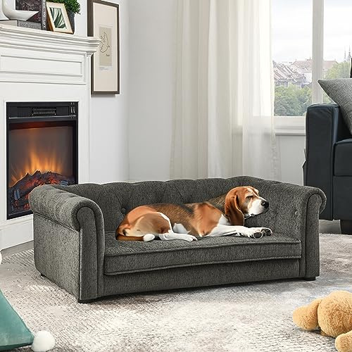 MYEYPEL 39 Dog Couch for Large Dogs, Medium Dog Sofa with Backrest and Armrests, Pet Couches with Comfortable Fabric Material & Soft Memory Foam & Easy to Clean and Maintain, Dark Gray