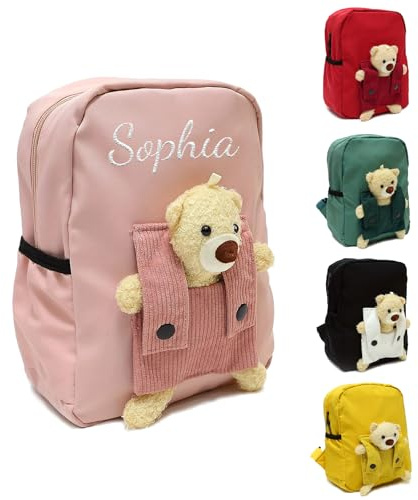 Generisch Personalisierte Kindergartenrucksack Kinder mit Gestickt Namen, Bär Kinderrucksack für Mädchen Junge, Kita Rucksack ab 1 Jahr, 27 x 20 x 10 Cm Kleinkind Schulranzen für Kindergarten Schule