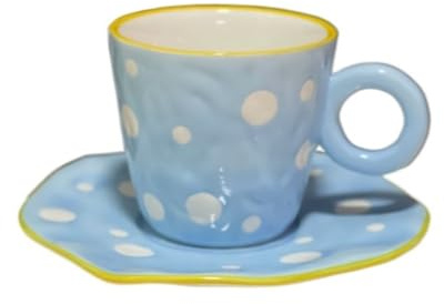 Service à Café Peint à la main le ciel bleu et les nuages ​​blancs tasse à café avec soucoupe en céramique à la main tasse à thé soucoupe ensemble cadeau mignon for elle Porcelaine Anglaise(WW)