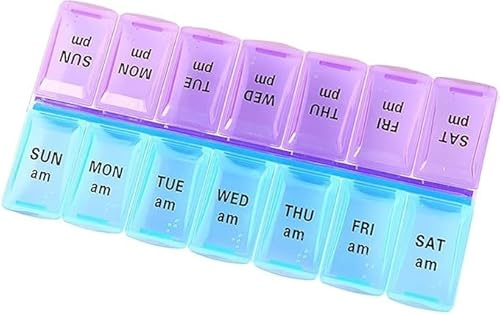 7 Day Pill Organiser 2 Times a Day, 14 Compartments AM/PM Dosette Box