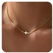Yoosteel Sideways Cross Necklace for Women,14K-Gold-Plated Necklaces