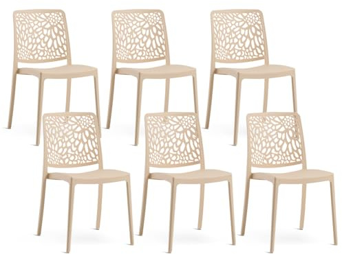 SIEDITI FUORI E DENTRO Sedie impilabili in polipropilene con fibra di vetro per esterno/giardino o interno, idrorepellenti e resistenti, design moderno e floreale - Sole (6, Crema)