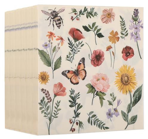 WD&CD Pack de 80 Servilletas de Papel, 33cm x 33cm, Eco Servilletas de Papel Reciclado Suave, Servilletas Patrón de Flores y Mariposas para Cumpleaños Fiestas, Catering, Ecológicas