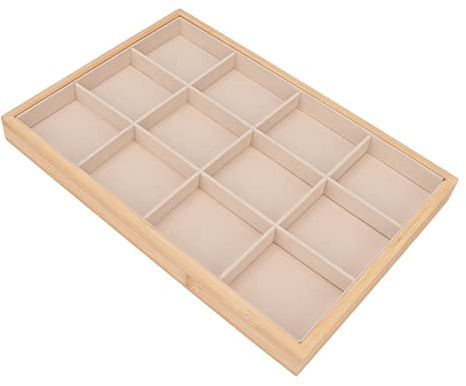 Brrnoo Cassetto del Vassoio di Gioielli per Stoccaggio, 12 Gioielli a Griglia SOLRY Leggera Peso di Stoccaggio del Vassoio a 12 Griglie Morbido Elegante Aspetto Gioiello Cassetto (Beige)