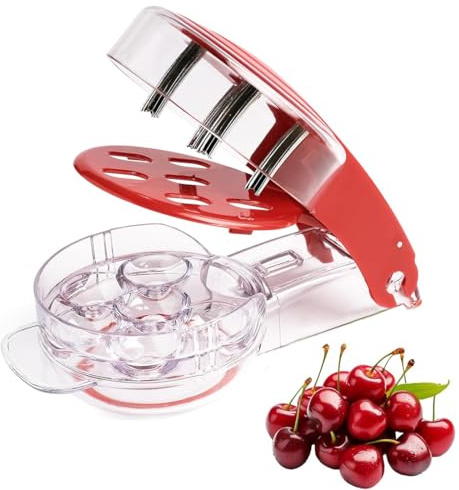 Maven Gifts Multiple Cherry Stoner Remover with Stainless Steel Rod Pits and Juice Container Fruit Tools, Olive Pitter/Cherry Pip Remover/Dates pitting Device