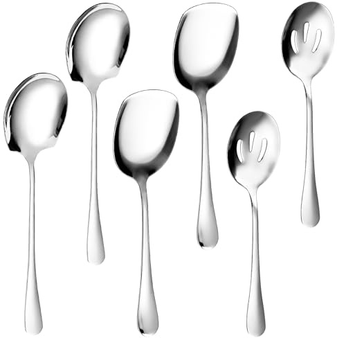 6 PCS Serving Spoon, 3 Styles Stainless Steel Serving Spoons Large, Multi-Functional Table Spoon, Cooking Spoons with Long Handle for Kitchen, Cooking, Restaurant Banquet