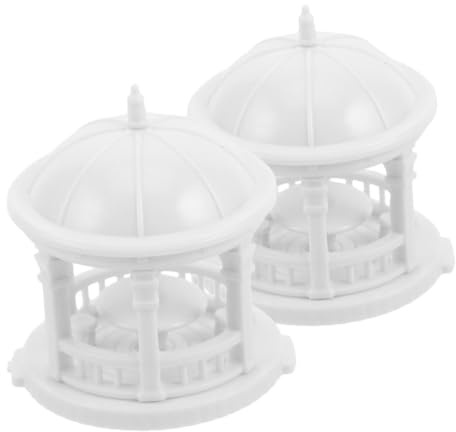 MUELODSIC 2pcs Mini Gazebo Statue 1:100 Scale DIY Assembly White Plastic Garden Pavilion Ornament with Stable Design, Elegant round European Style for Tabletop Displays and Home Decor