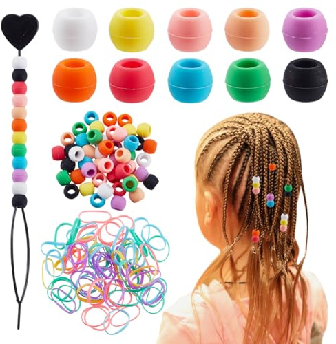 AHANDMAKER 50 Stück Silikon Haarperlen 10x7.5mm Bunte Silikon Ponyperlen 50 Gummibänder Und 1 Haarnadeln Für Frauen Haarschmuck DIY Bastelarbeiten