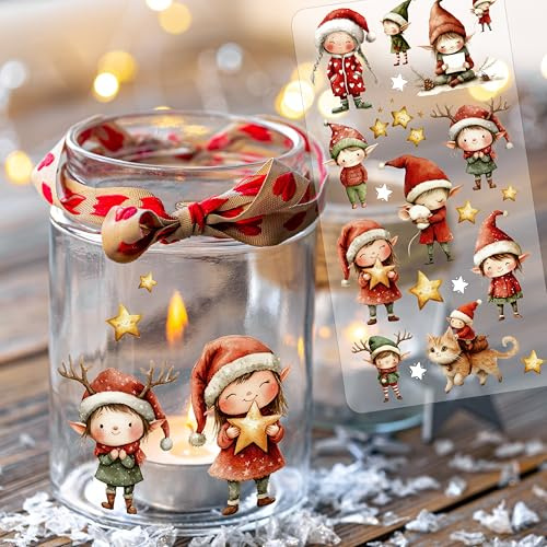 ilka parey Weihnachtssticker Rub on Sticker Weihnachtsmotive Elfen Wichtel Weihnachtswichtel - Rubons - Rub on DIY für Windlicht Teelicht- Erschaffen Sie ihre eigene Weihnachtswelt Din lang Bogen rb31