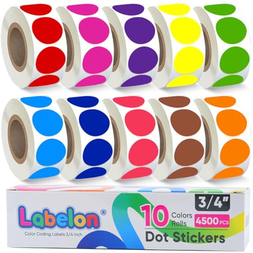 4500 Stück Klebepunkte Bunt, 19 mm Markierungspunkte, 10 Farben punkte aufkleber, Selbstklebende Punktaufkleber für Büro, Unterricht im Klassenzimmer oder zu Hause, Flohmärkte und ähnliche Anlässe.