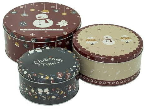 Carousel Home Set of 3 Christmas Storage Tins | Triple Festive Round Nesting Tins | Fairy Cake Biscuit Cookie Muffin Treat Storage Set