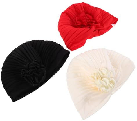 Healeved 3pcs Flower Turban Hat Elastic Bandana Cap Women Hair Loss Patients Spring Style Headwrap Scarf for Daily Wear