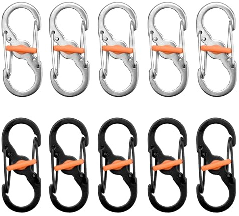 S karabiner klein Schraubkarabiner, 10 Stücke Karabiner Klein Edelstahl, Mini Schlüsselanhänger S Outdoor Camping Haken Mini S Clip Rucksack S-Form Metall Schnalle Doppelkarabiner