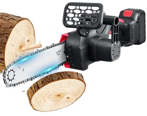12 Electric Chainsaw, 2000W Chain Saws Cordless, 15m/s Chain Speed with Rechargeable 3.0Ah Batteries, Electric Saws to Cut Wood for Cutting Wood, Garden Pruning Trees, Tree Trimming
