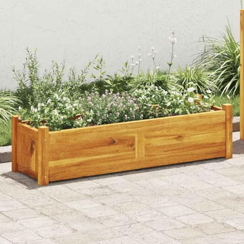 Mokuyary trädgårdsrabatt akaciaträ 100 x 30 x 25 cm metall hög bädd, stabil för grönsaker örter blommor, trädgårdsbädd, grönsaksbädd