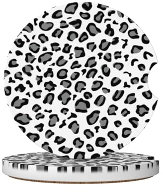 Set di sottobicchieri in ceramica con stampa leopardata in bianco e nero da 6,5 cm, adatti per portabicchieri