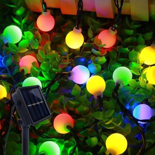 ENLACE Solar Lichterkette Außen, 6,5M 30 LED Kugel Lichterkette Wasserdicht, 8 Modi Kugeln Solarlichterkette für Hochzeit, Party, Garten, Balkon, Camping, Terrassen, Weihnachten Dekoration, Bunt