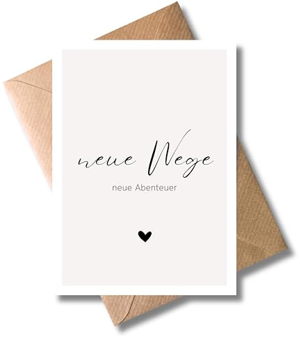 WBdesignz Abschiedskarte „Neue Wege“ mit Umschlag - Glückwunschkarte zum Neuanfang, Jobwechsel oder Lebensabschnitt mit minimalistischem Schriftzug & Herz - für Kolleginnen, Freunde & Familie (DIN A6)