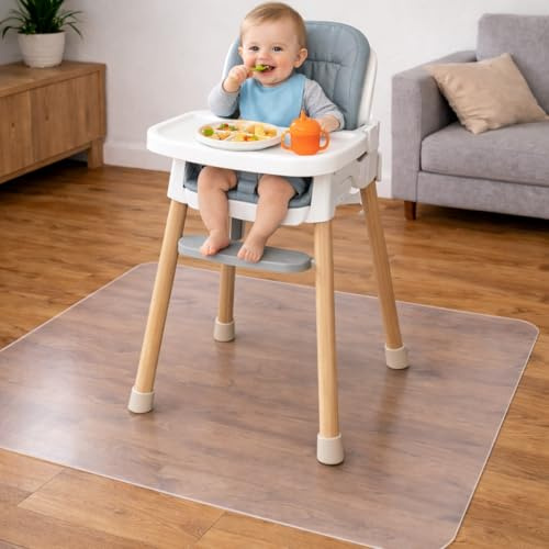 DecoHomeTextil Transparente Spritzmatte unter dem Baby Hochstuhl, Bodenmatte, Quadratisch 110 x 110 cm, Spritzschutzmatte, wasserabweisend, abwaschbar, geruchsneutral
