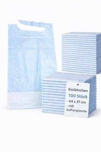 buxmed Einweg Esslätzchen Erwachsene 37 × 64 cm mit Krümeltasche – Lätzchen für Senioren, Latz für Erwachsene, Schlabberlatz Einweg, Kleiderschutz Pflege & Klinik