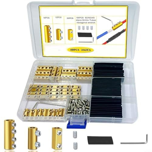 Set di 40 connettori in ottone da 20 A, 60 A, 80 A, con tubi termorestringenti, morsettiere quadrate e rotonde per cablaggio industriale automobilistico, giallo nero