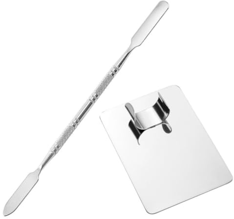 HEMOTON Plateau de Maquillage en Acier Inoxydable Argenté avec Éponge Fond de Teint, Spatule et Anneau Arrière, Facile à Tenir pour Mélanger Pigments et Bases de Maquillage