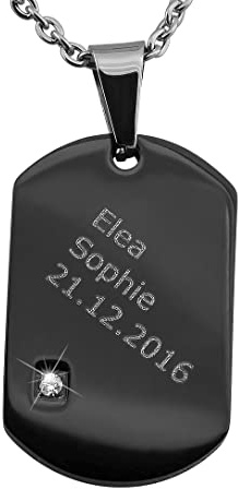 Hanessa Personalisierte Partner-Halsketten mit Gravur – Edelstahl Dog Tag Set in Schwarz und Gold, 2-teiliges Ketten-Set mit Zirkoniastein, Geschenk für Paare, mit Namen oder Datum, zu Weihnachten