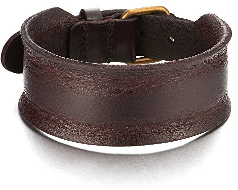 COOLSTEELANDBEYOND Einzigartige Lederarmband für Herren Damen Jungen Punk Rock Armreif Braun Leder mit Schnallen