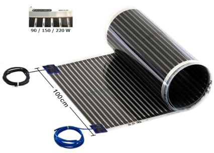 Heizbahn Infrarotheizfolie Bodenheizung Fußbodenheizung Calorique - 150 W/m², 100 cm breit, 10,0m lang - effiziente und kostengünstige Heizung für Neubau oder Altbau-Sanierung [Energieklasse A+++]