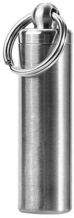 Pillendose Schlüsselanhänger, 56.5 * 15 mm Edelstahl Mini Pillenbox Schlüsselbund Wasserdichte Medizin Flasche Keychain für Reisen Camping Notfall