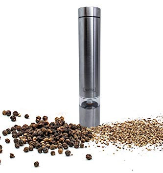 NERTHUS FIH 651-Monillo electrico, Molinillo Sal y Pimienta, Fácil Uso con Un Solo Toque, Diseño Duradero, Moderno, Acero Inoxidable