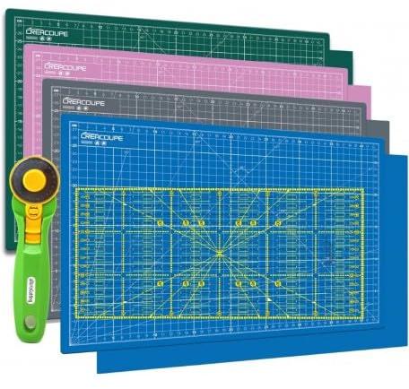 Kit de couture Tapis de découpe VERT A1 (60x90cm), cutter rotatif 45mm et règle patchwork 15x60cm