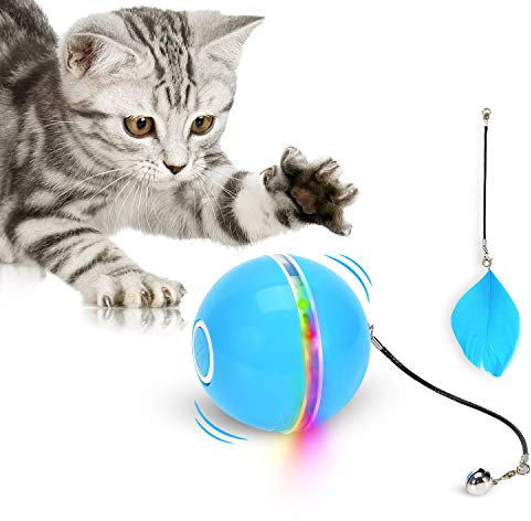 Wwvvpet interaktiv kattleksak, boll med LED-ljus, 360° självroterande boll, USB-uppladdningsbar elektrisk kattleksak, stimulering, jaktinstinkt, rolig, jägare, leksak, kattboll