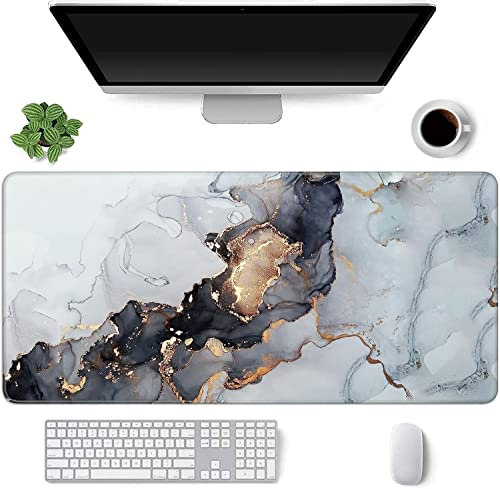 Anyshock Desk Mat, Gaming Mouse Pad Large, XXL Keyboard Matt, Long Mousepad with Non Slip Base, Giant Computer Desk Pad Mat Extended for Office Desktop Laptop, White Gray Gold Marble