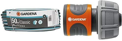 Gardena Classic Schlauch 19 mm (3/4 Zoll), 50 m: Universeller Gartenschlauch aus robustem Kreuzgewebe, 22 bar Berstdruck & Schlauchverbinder 19 mm (3/4 Zoll): Steckverbinder für den Schlauchanfang