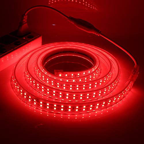 XUNATA Doppelreihe Rot LED Strip Streifen, 220V 2835 SMD 180leds/m IP65 Wasserdicht, Flexibel LED Lichtband Seil Licht Schlauch für Hausbeleuchtung Dekor Bar (Rot, 10M)